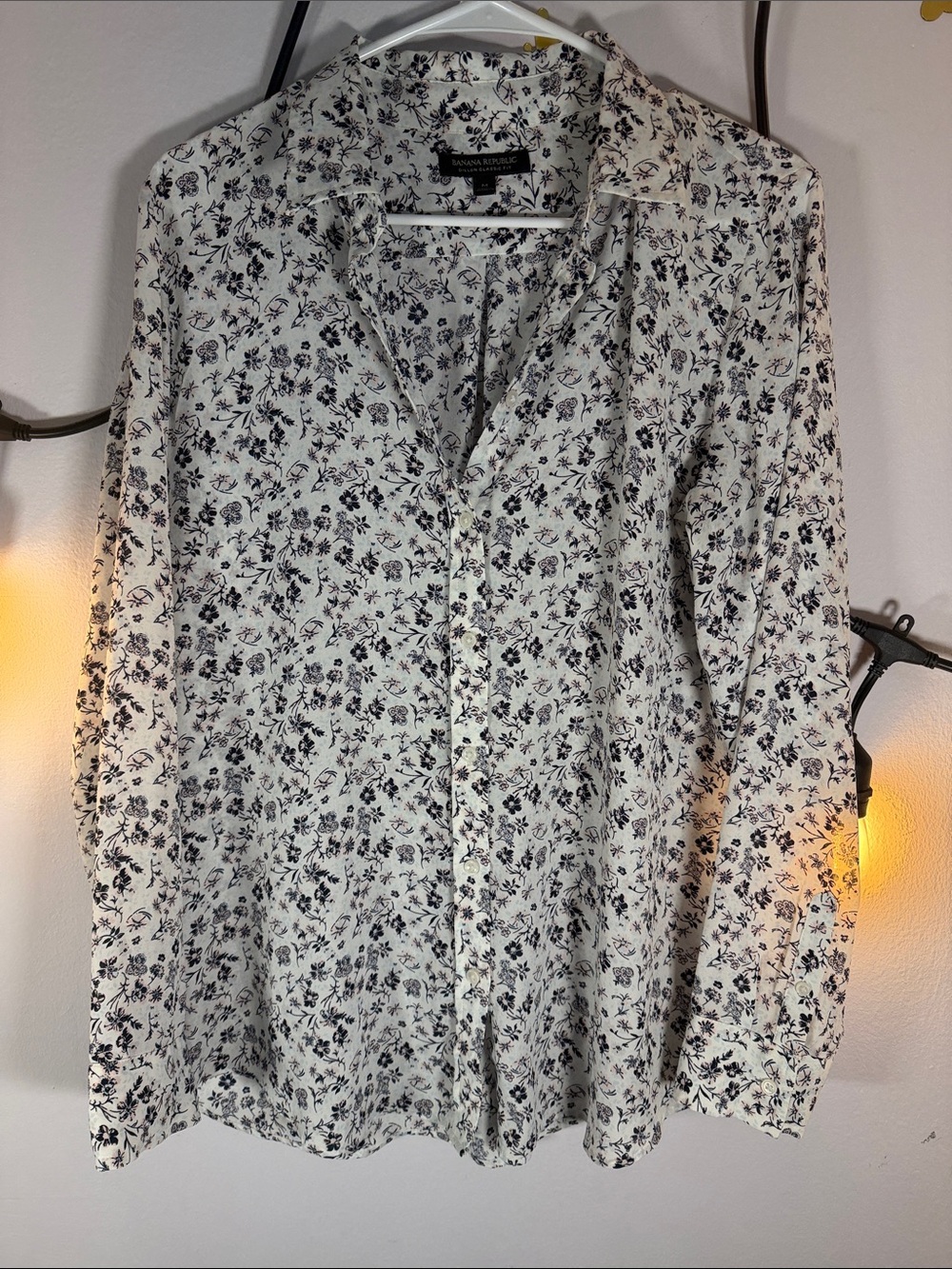 Banana Republic White Shirt with Navy Floral Print